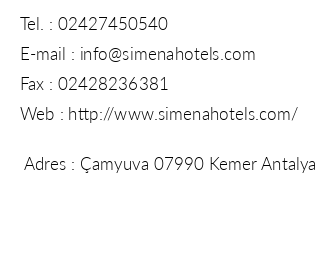 Simena Hotel iletiim bilgileri